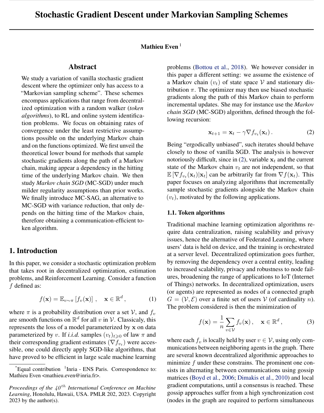 Stochastic Gradient Descent under Markovian Sampling Schemes