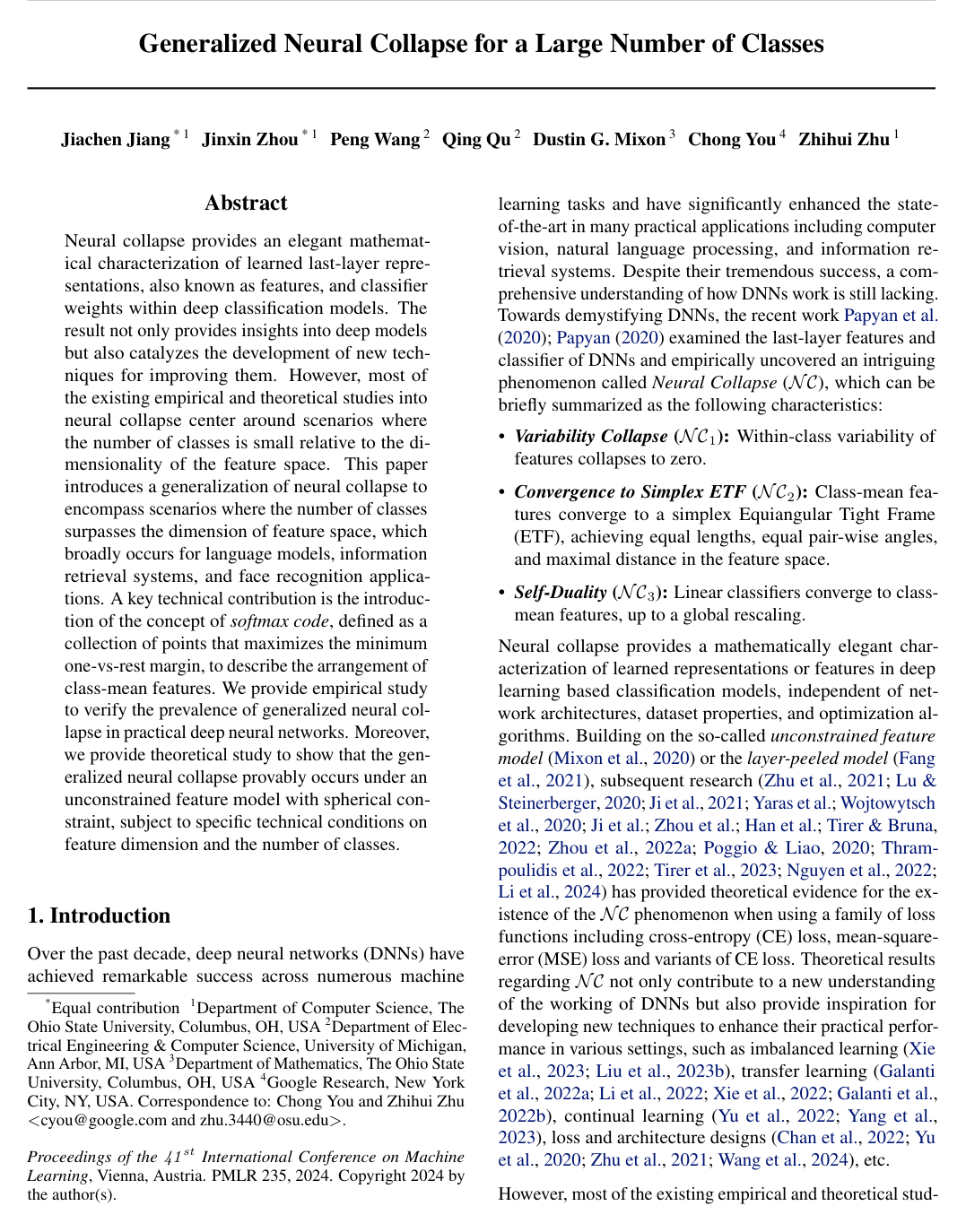 Generalized Neural Collapse for a Large Number of Classes