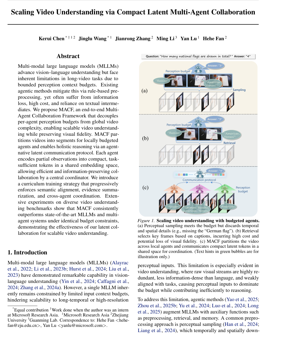 Scaling Video Understanding via Compact Latent Multi-Agent Collaboration