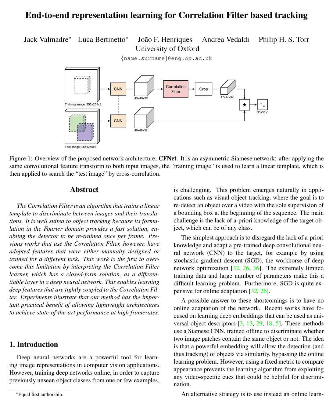 Cover for End-to-End Representation Learning for Correlation Filter Based Tracking