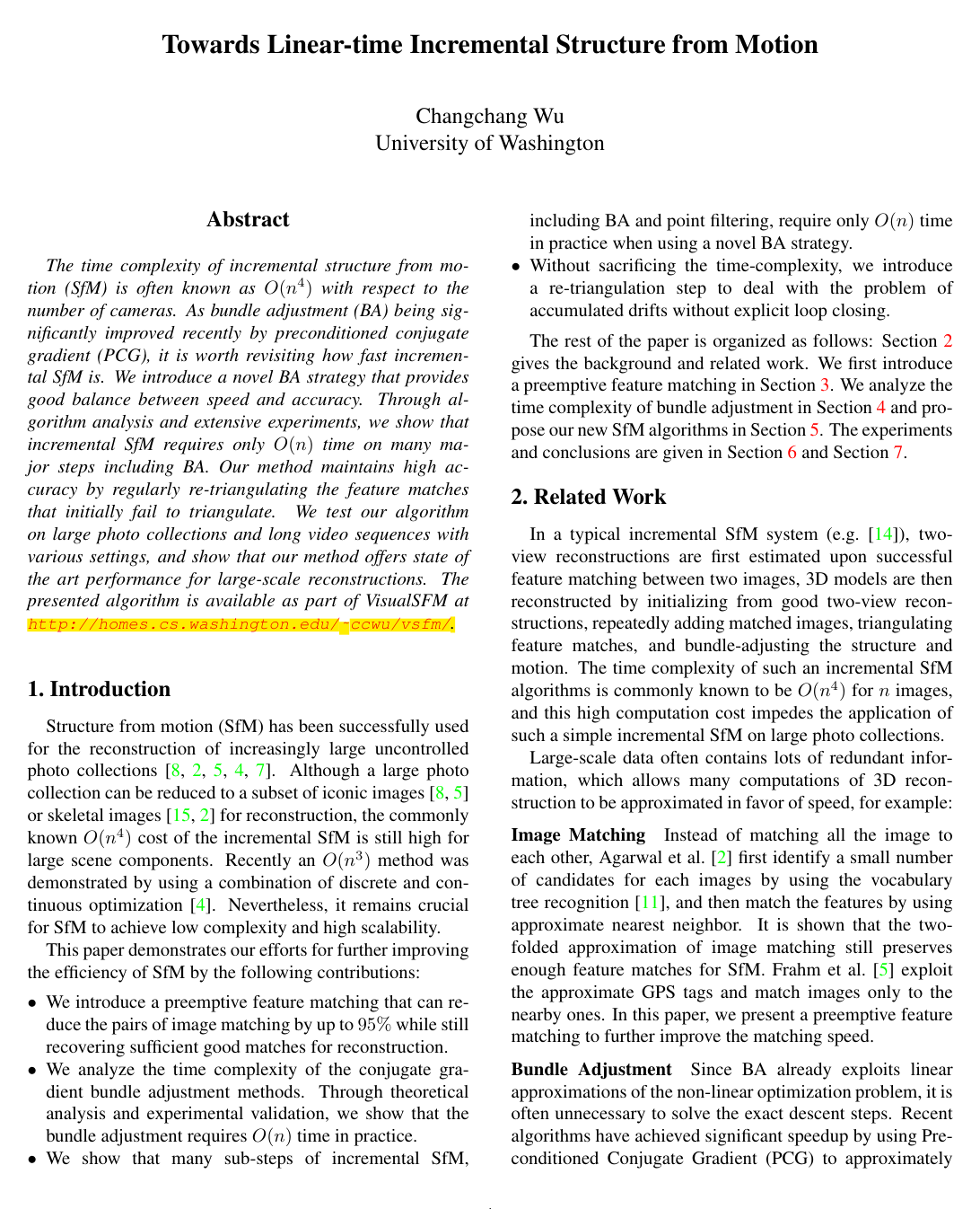 Cover for Towards Linear-Time Incremental Structure from Motion