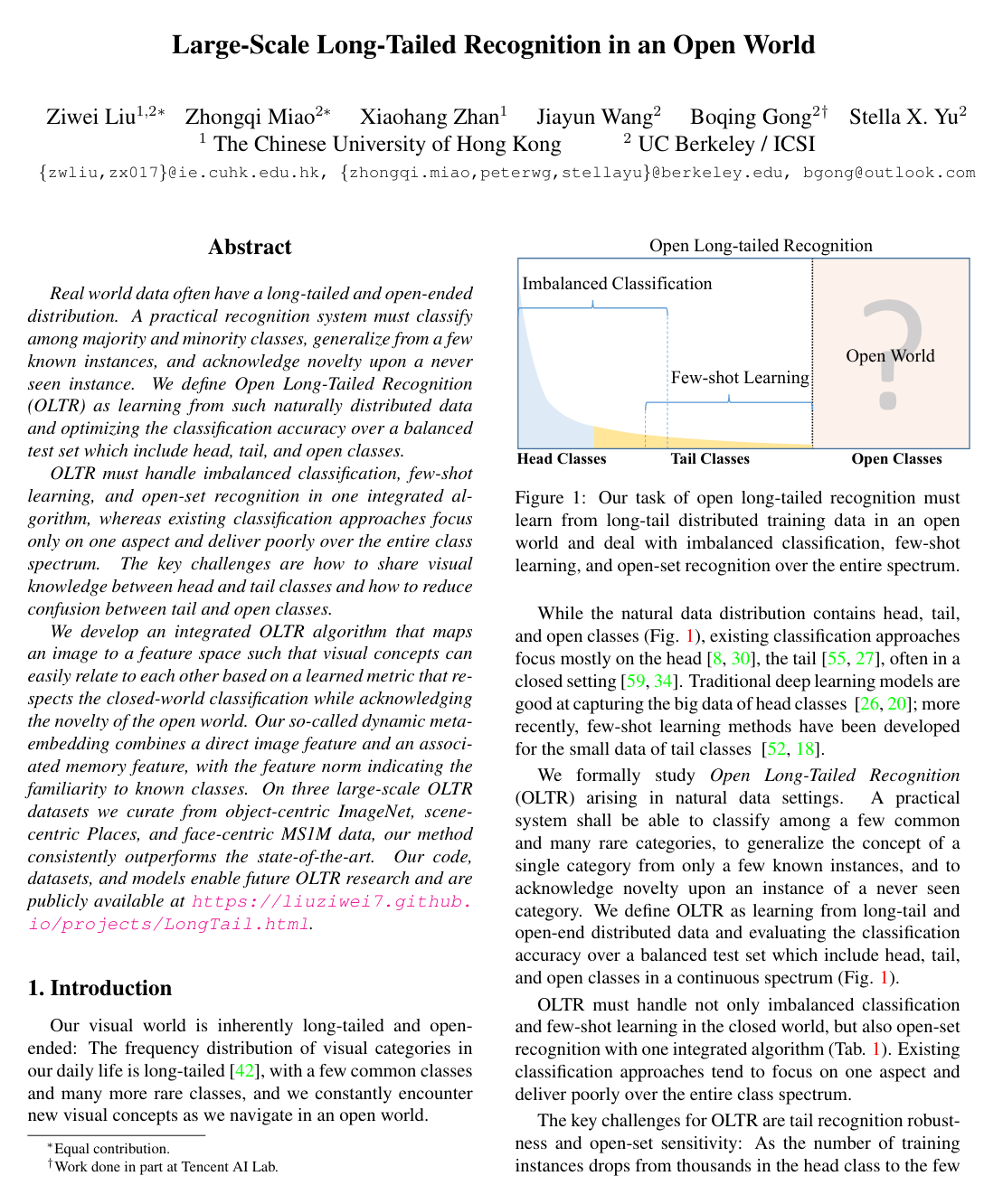 Large-Scale Long-Tailed Recognition in an Open World