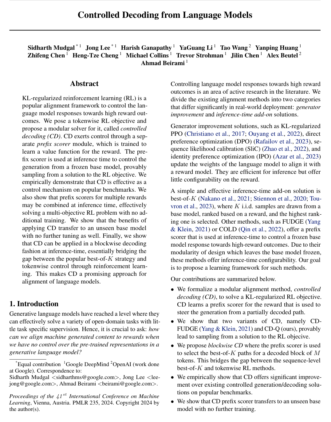 Cover for Controlled Decoding from Language Models