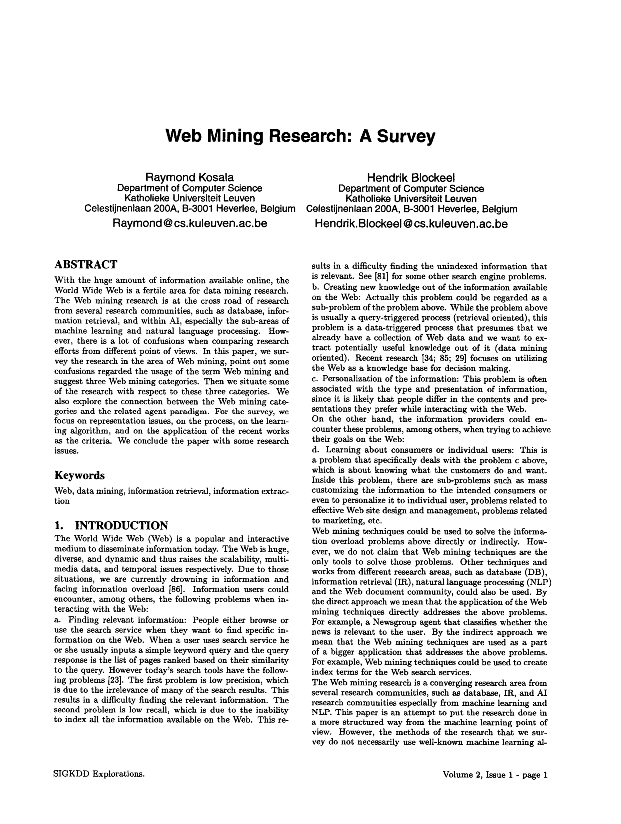 Cover for Web mining research: a survey