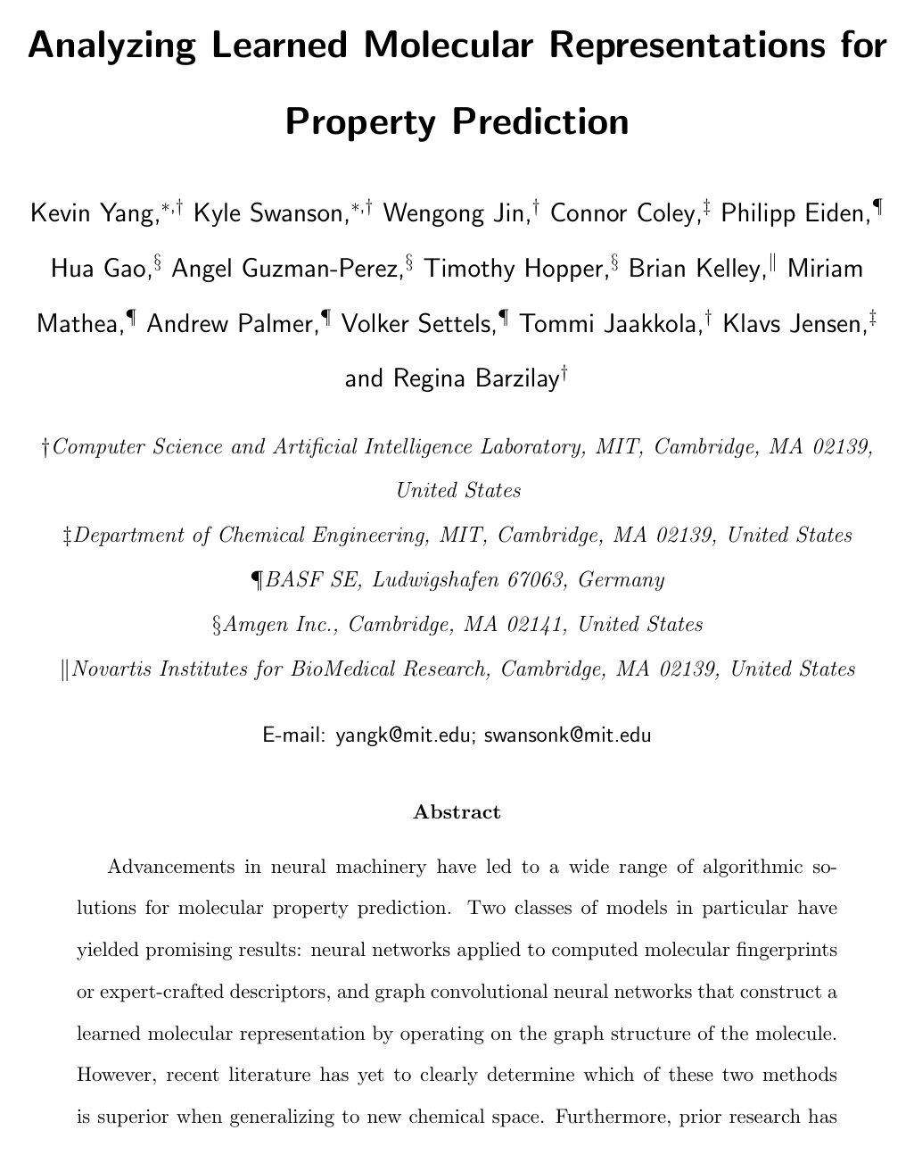 Cover for Analyzing Learned Molecular Representations for Property Prediction
