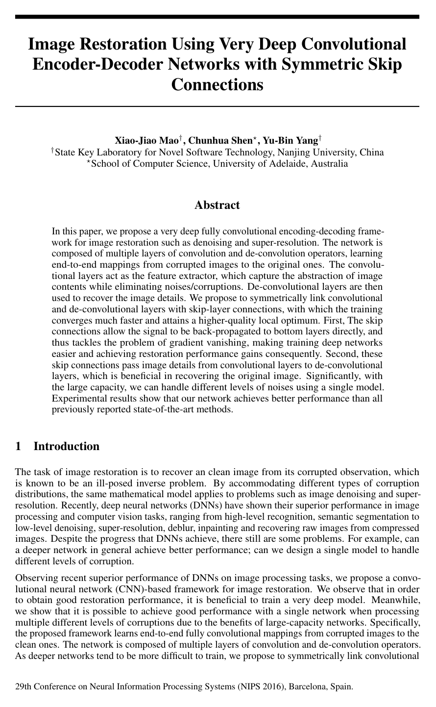 Cover for Image Restoration Using Very Deep Convolutional Encoder-Decoder Networks with Symmetric Skip Connections