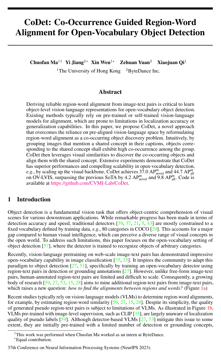 CoDet: Co-occurrence Guided Region-Word Alignment for Open-Vocabulary Object Detection