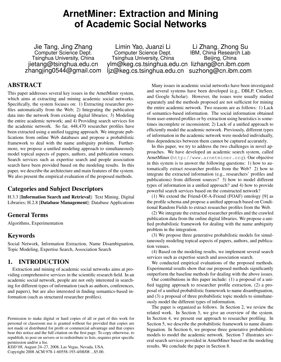 Cover for ArnetMiner: extraction and mining of academic social networks