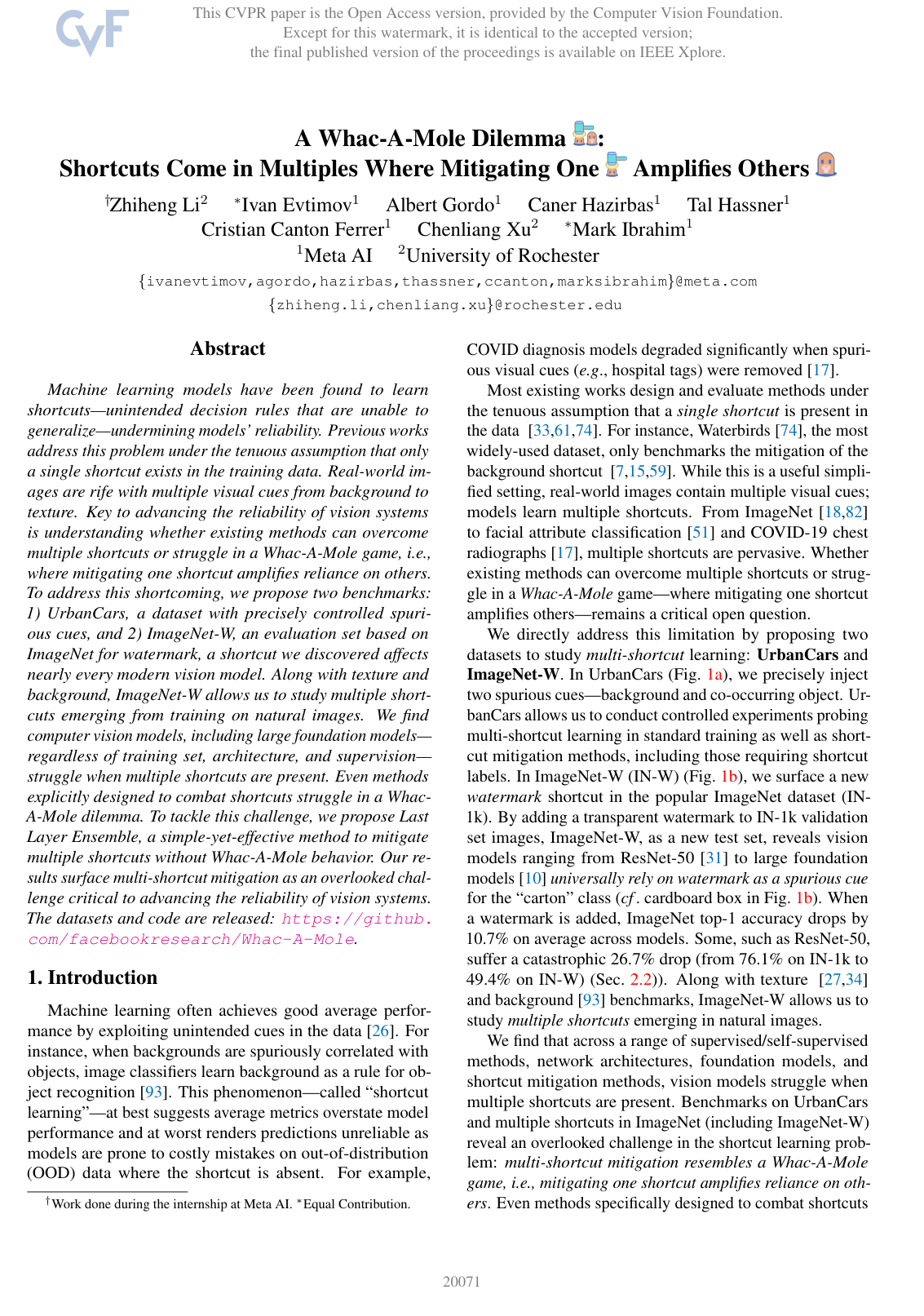 Cover for A Whac-A-Mole Dilemma: Shortcuts Come in Multiples Where Mitigating One Amplifies Others