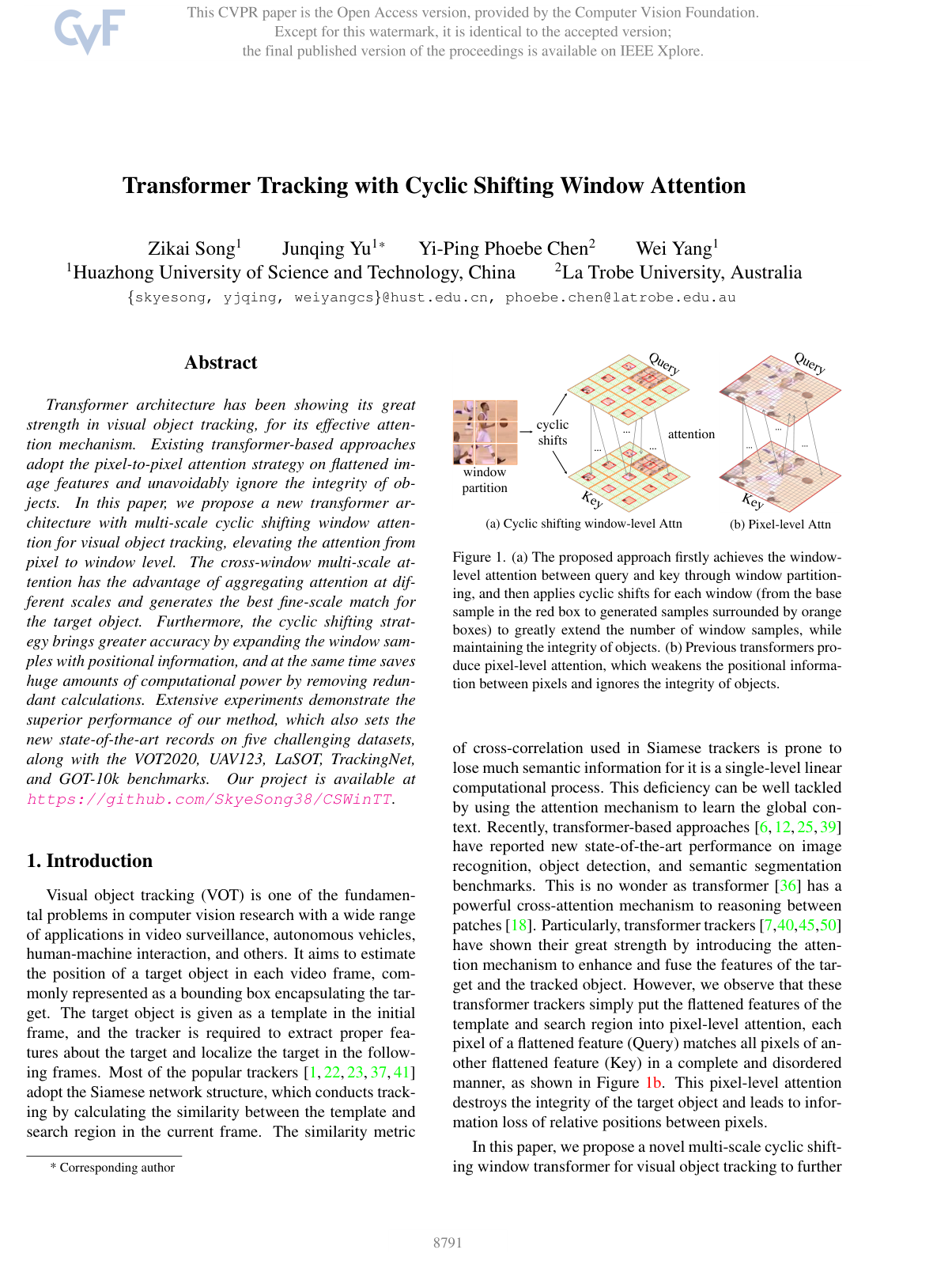 Cover for Transformer Tracking with Cyclic Shifting Window Attention