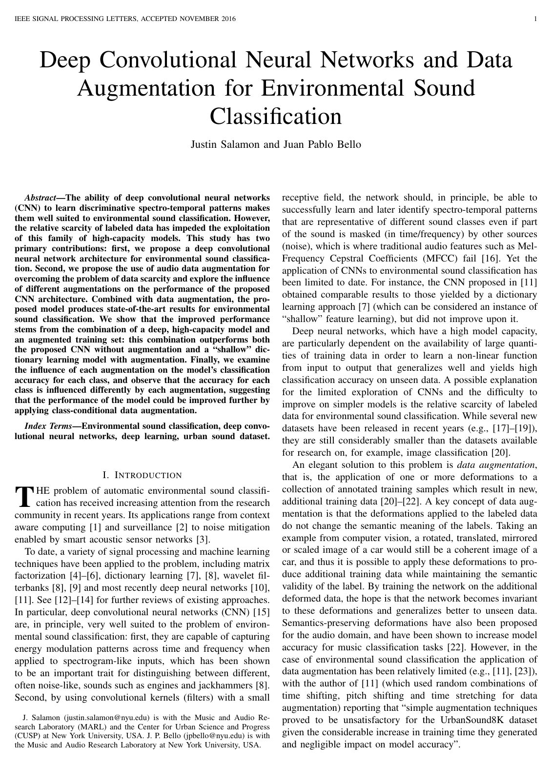 Cover for Deep Convolutional Neural Networks and Data Augmentation for Environmental Sound Classification
