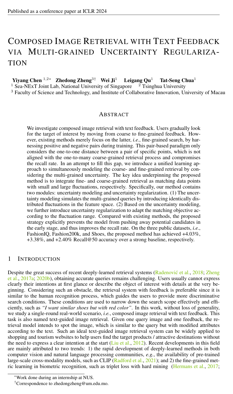 Composed Image Retrieval with Text Feedback via Multi-grained Uncertainty Regularization