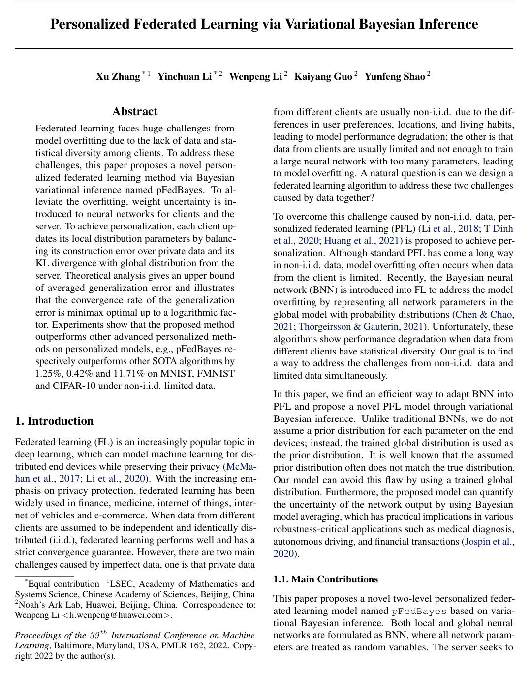 Personalized Federated Learning via Variational Bayesian Inference