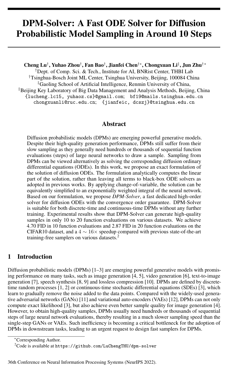 Cover for DPM-Solver: A Fast ODE Solver for Diffusion Probabilistic Model Sampling in Around 10 Steps