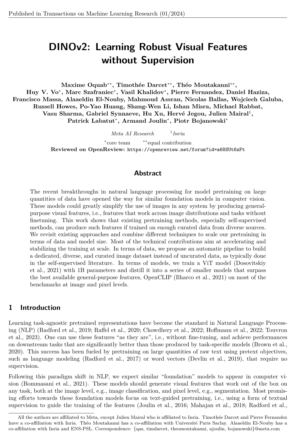 Cover for DINOv2: Learning Robust Visual Features without Supervision