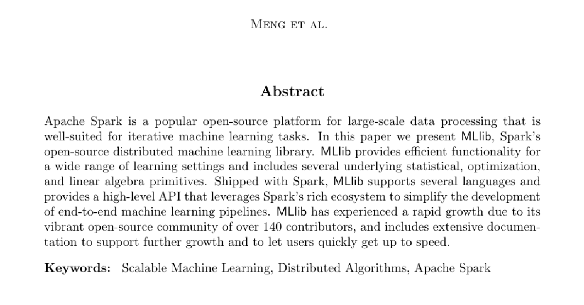 MLlib: Machine Learning in Apache Spark cover
