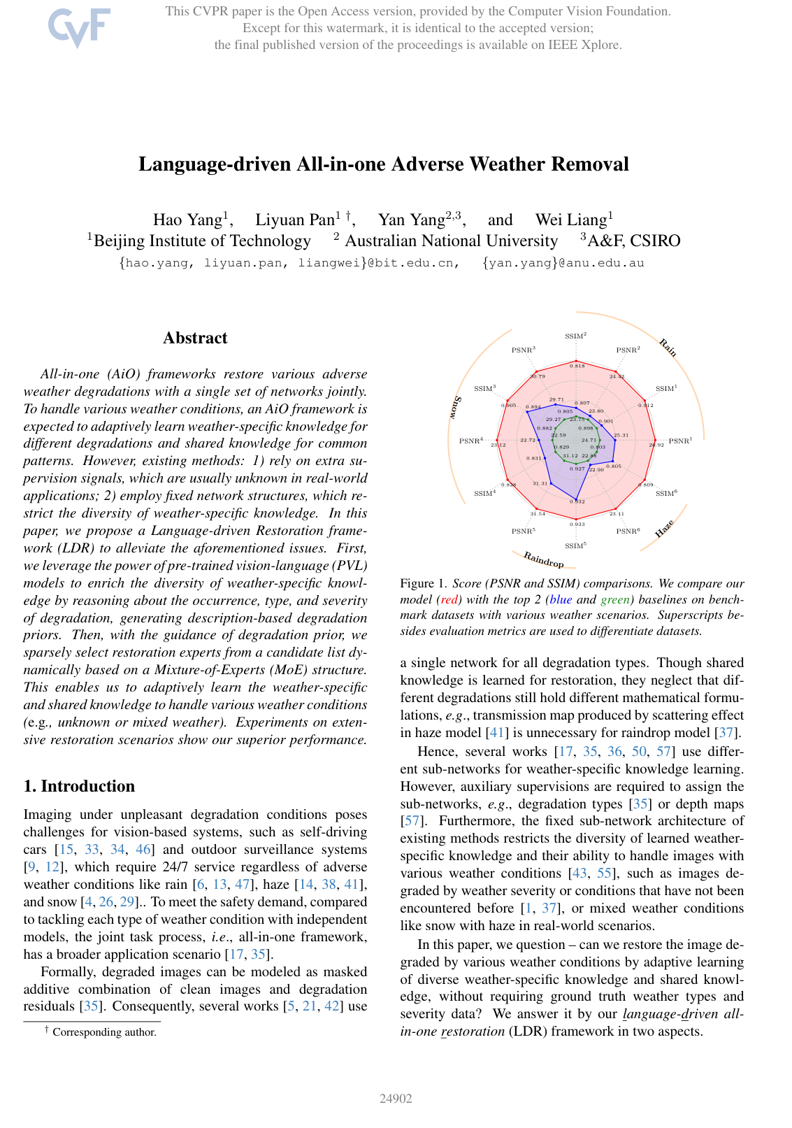 Language-driven All-in-one Adverse Weather Removal