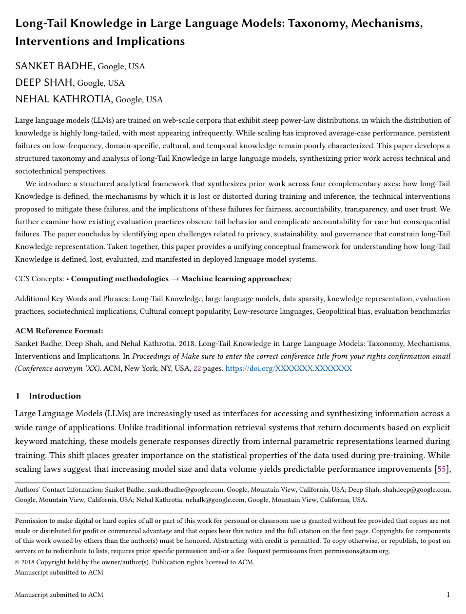 Long-Tail Knowledge in Large Language Models: Taxonomy, Mechanisms, Interventions and Implications