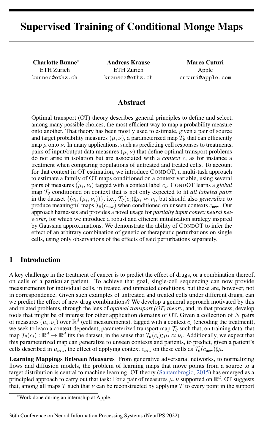 Supervised Training of Conditional Monge Maps