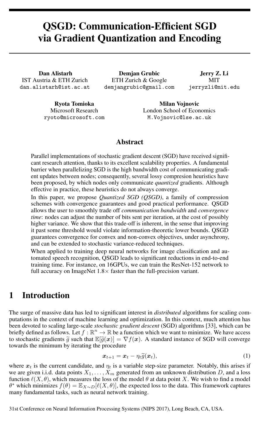 Cover for QSGD: Communication-Efficient SGD via Gradient Quantization and Encoding