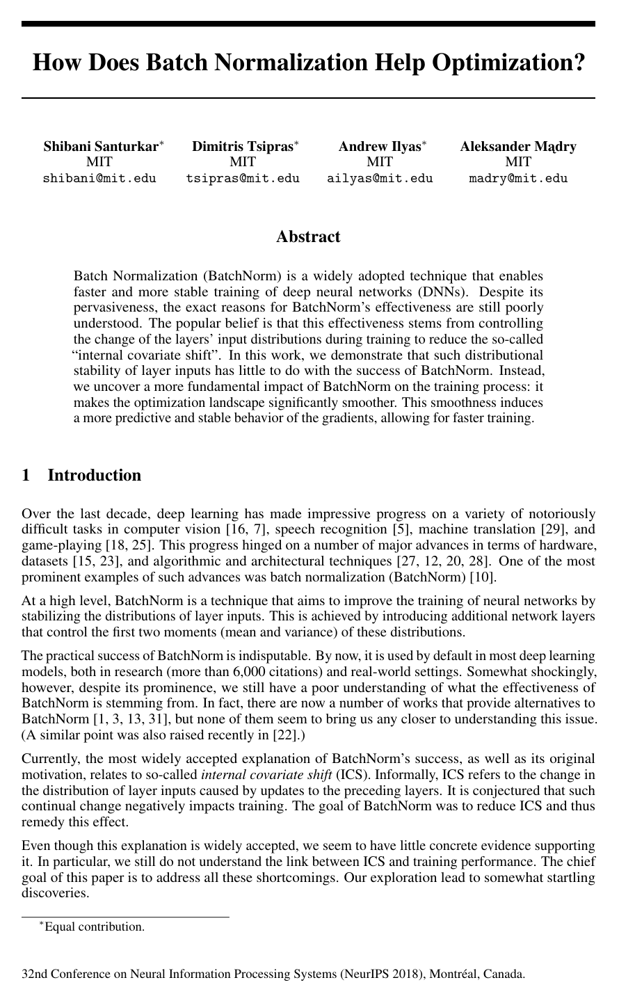 How Does Batch Normalization Help Optimization?