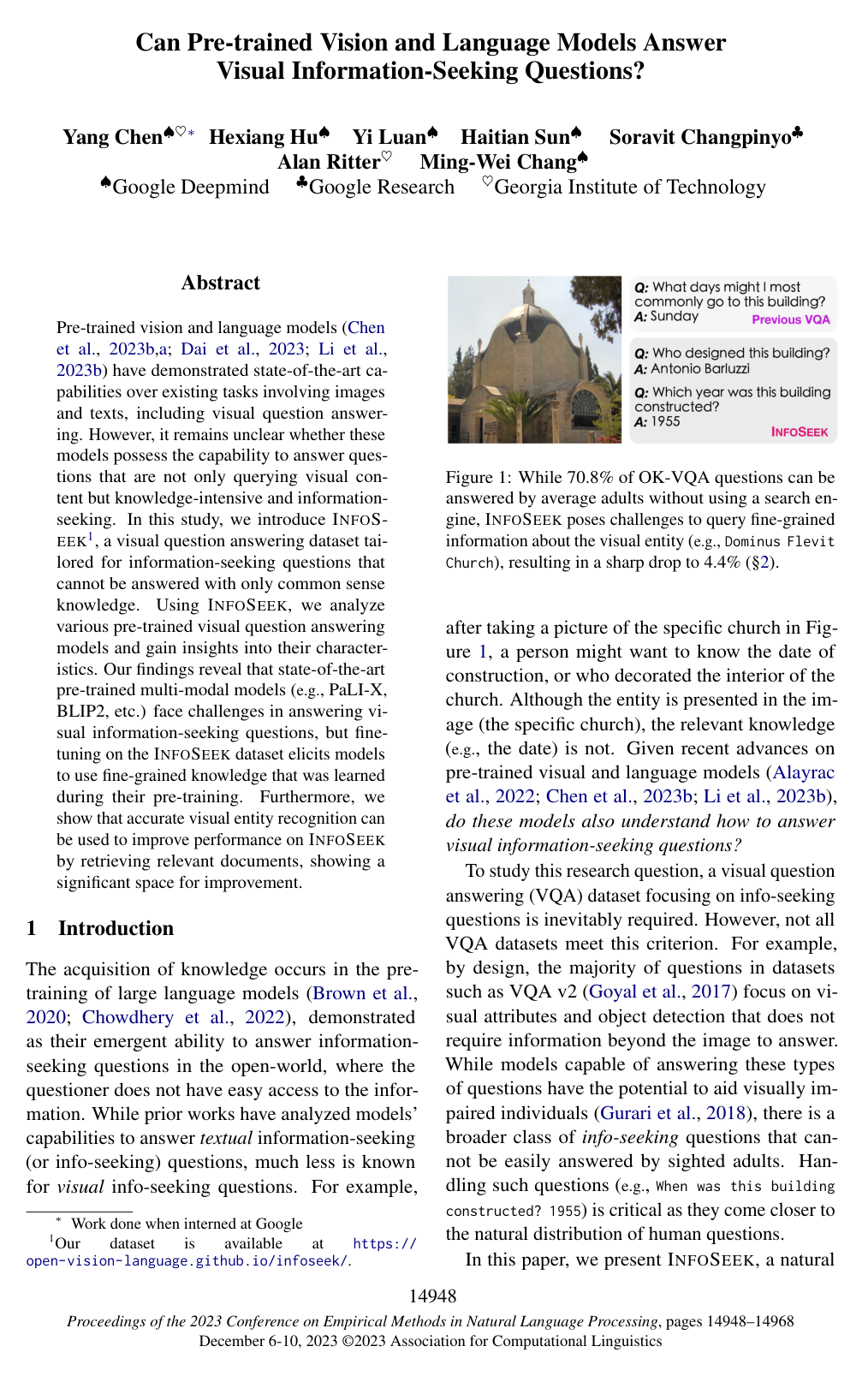 Can Pre-trained Vision and Language Models Answer Visual Information-Seeking Questions?