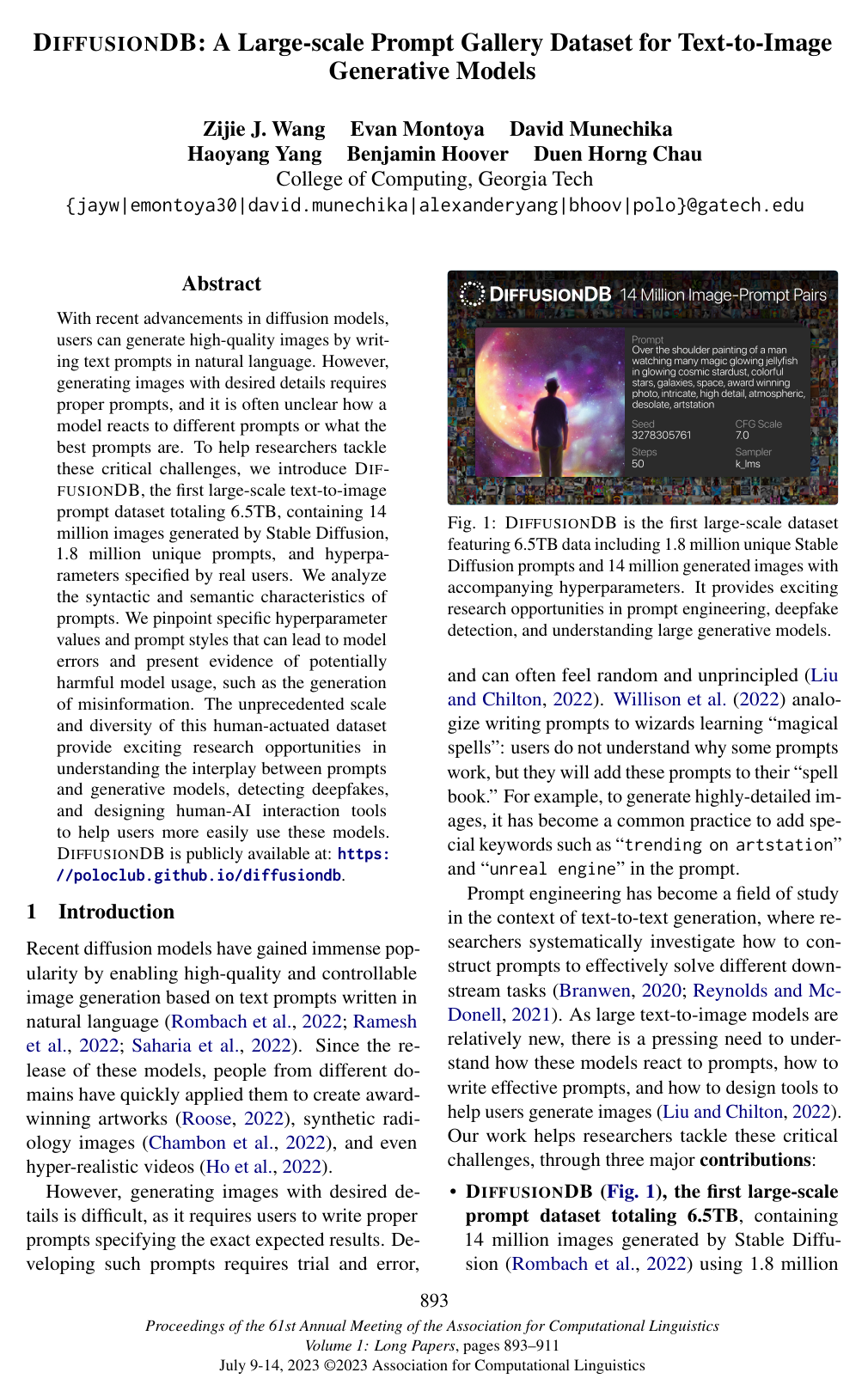 Cover for DiffusionDB: A Large-scale Prompt Gallery Dataset for Text-to-Image Generative Models