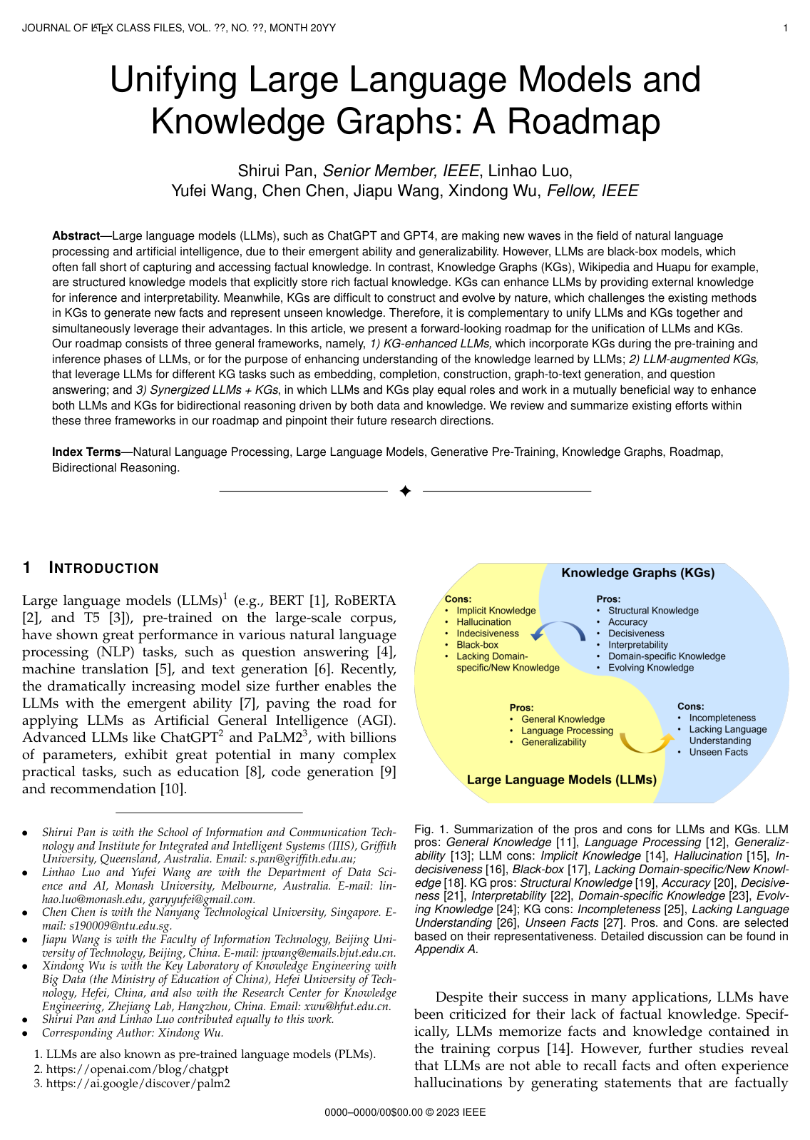Cover for Unifying Large Language Models and Knowledge Graphs: A Roadmap