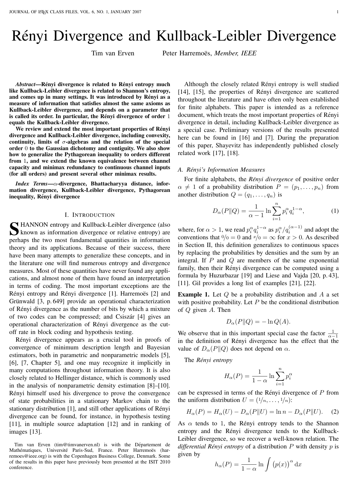Rényi Divergence and Kullback-Leibler Divergence