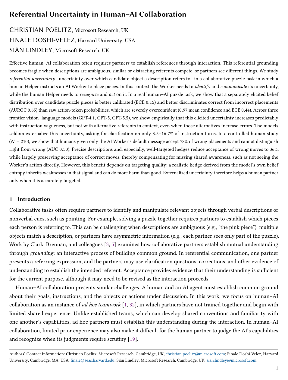 Referential Uncertainty in Human-AI Collaboration
