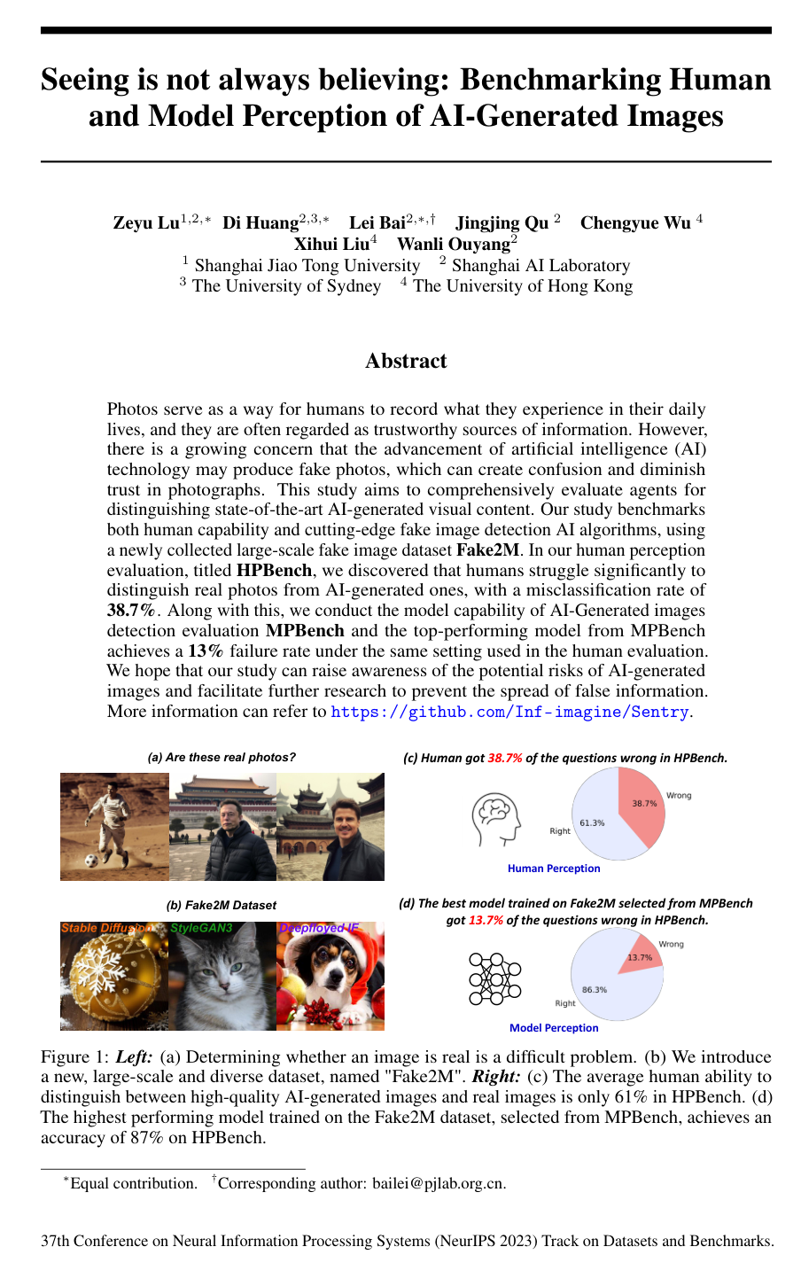 Cover for Seeing is not always believing: Benchmarking Human and Model Perception of AI-Generated Images