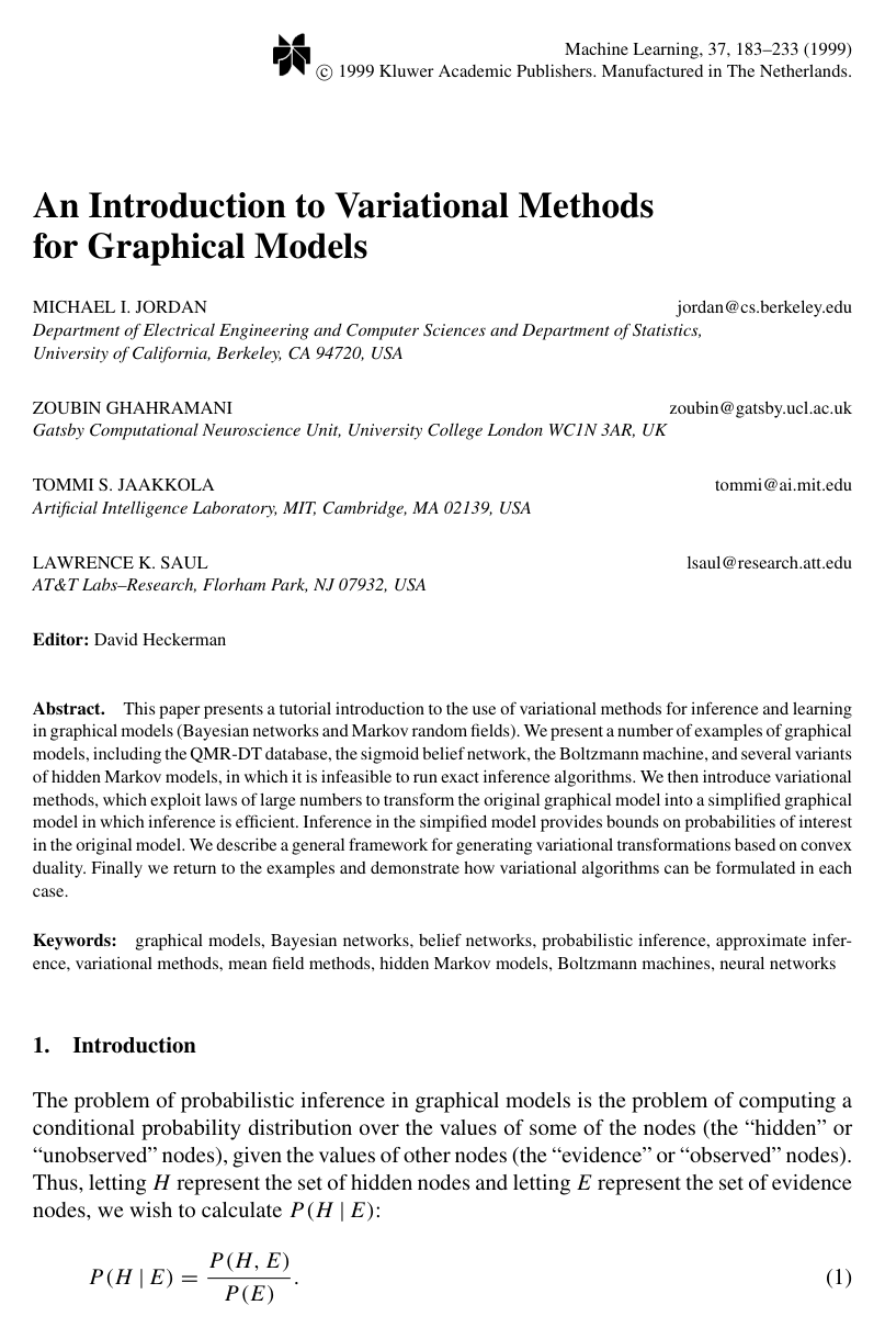An Introduction to Variational Methods for Graphical Models