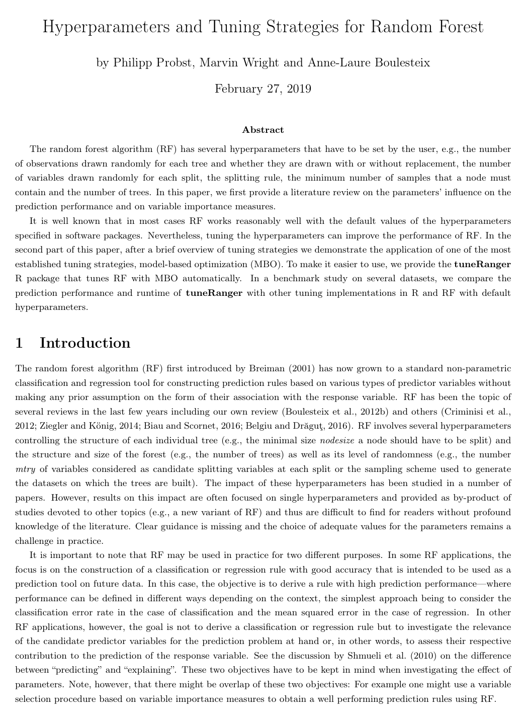 Cover for Hyperparameters and tuning strategies for random forest