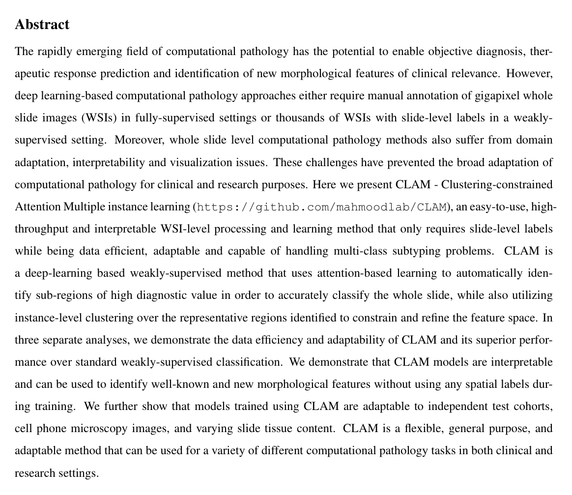 Cover for Data-efficient and weakly supervised computational pathology on whole-slide images