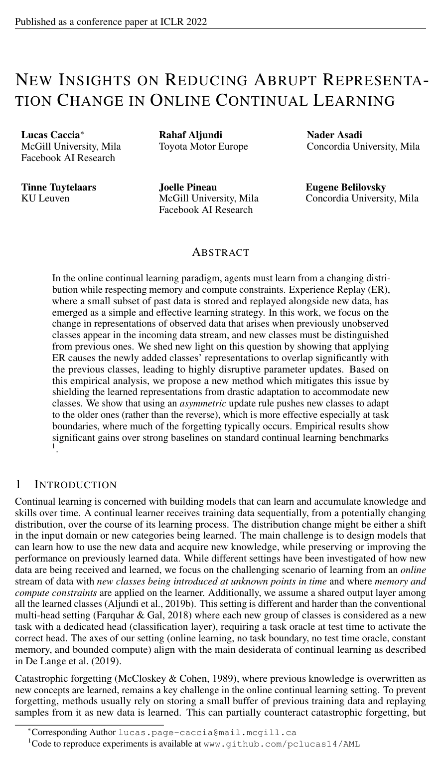 New Insights on Reducing Abrupt Representation Change in Online Continual Learning