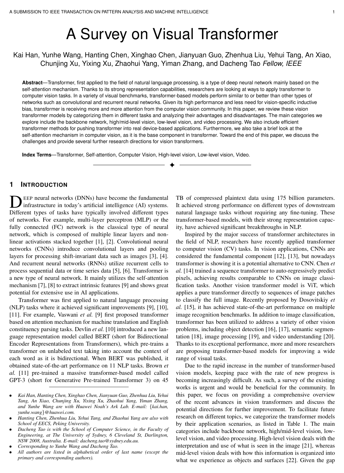Cover for A Survey on Vision Transformer