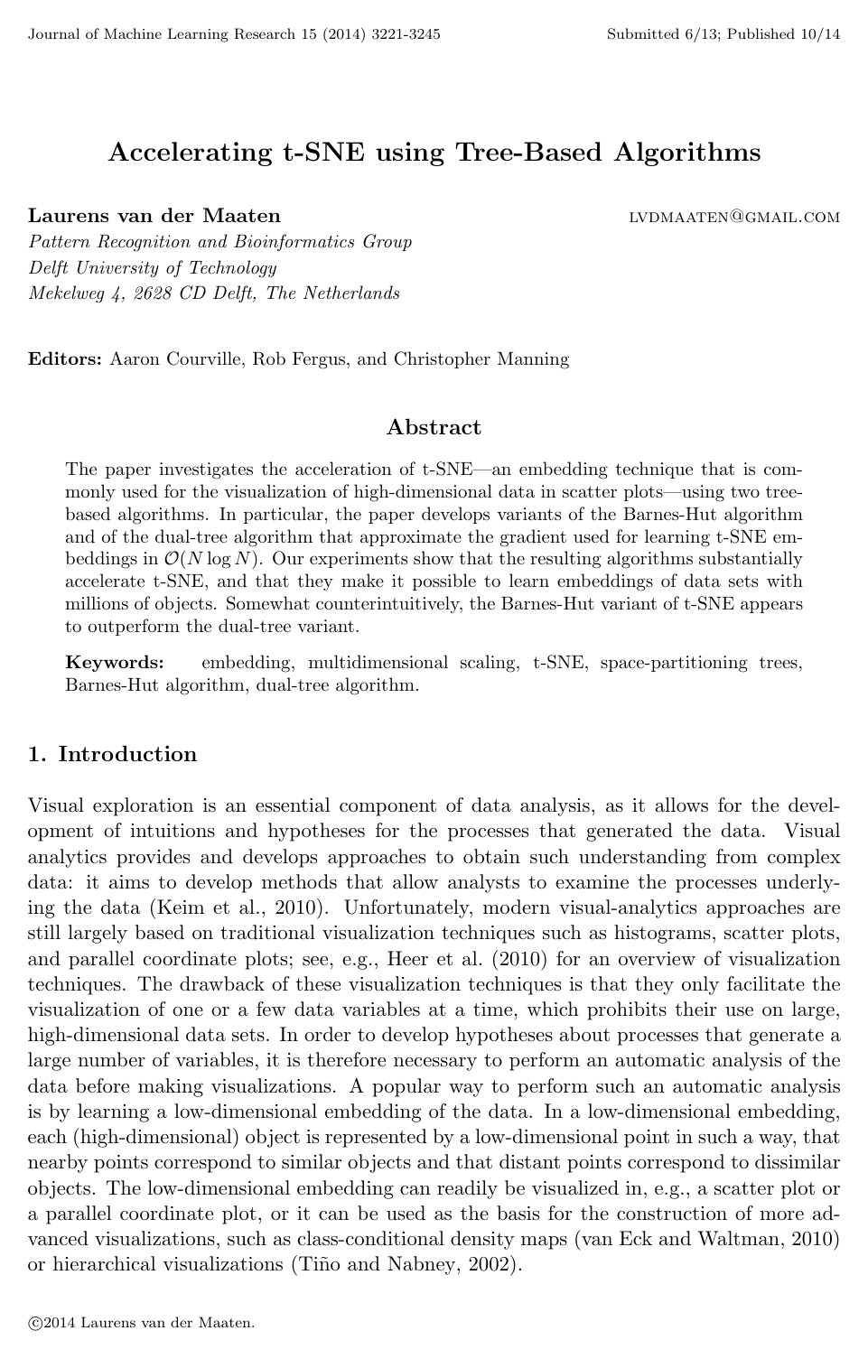 Cover for Accelerating t-SNE using tree-based algorithms
