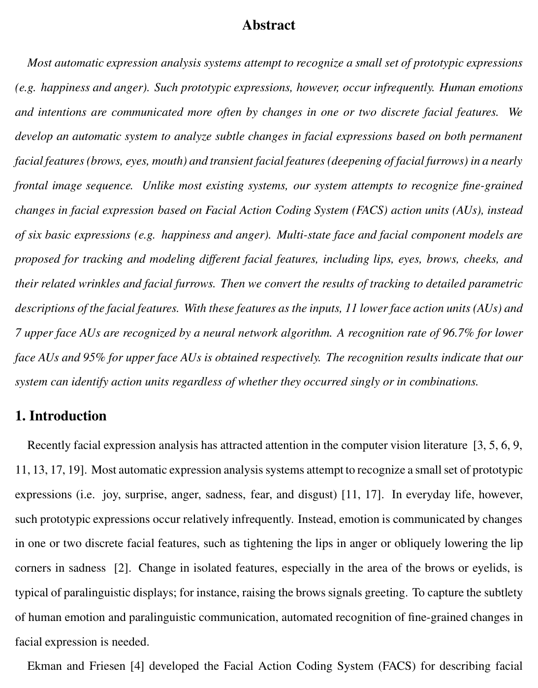 Cover for Recognizing Action Units for Facial Expression Analysis
