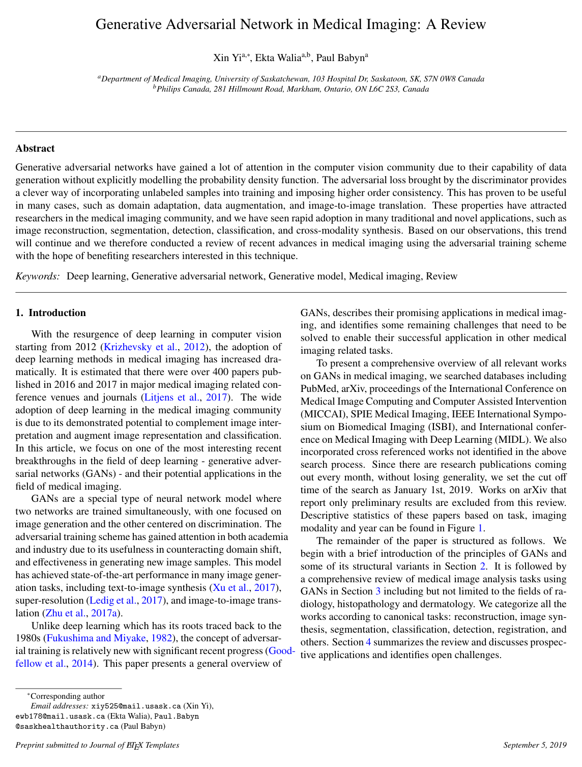 Generative Adversarial Network in Medical Imaging: A Review