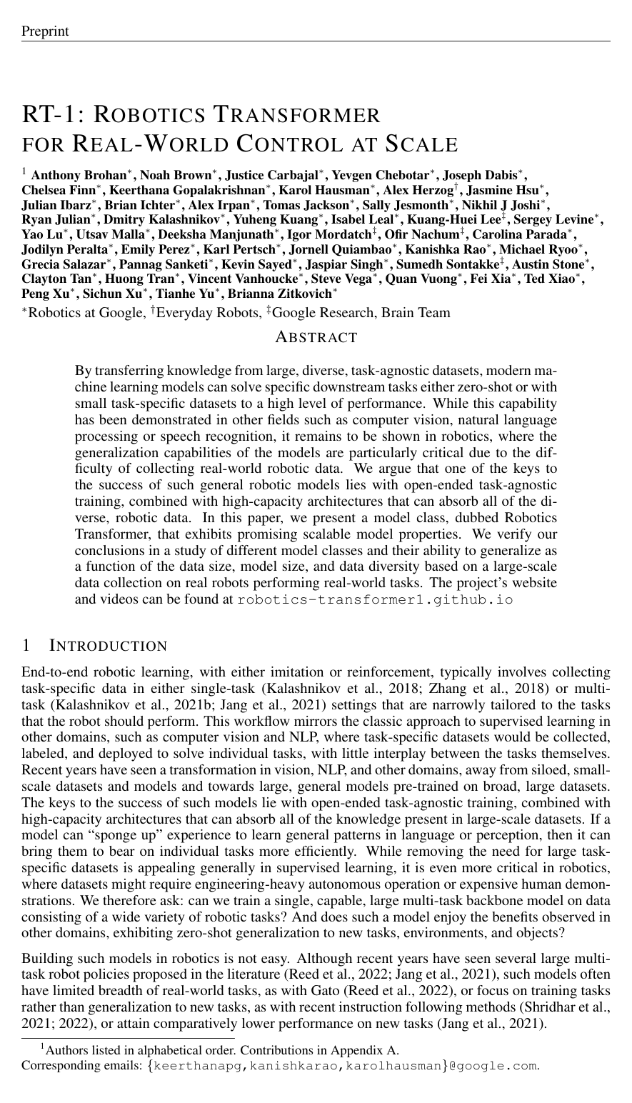 Cover for RT-1: Robotics Transformer for Real-World Control at Scale