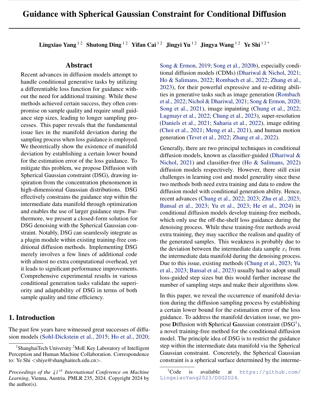 Guidance with Spherical Gaussian Constraint for Conditional Diffusion