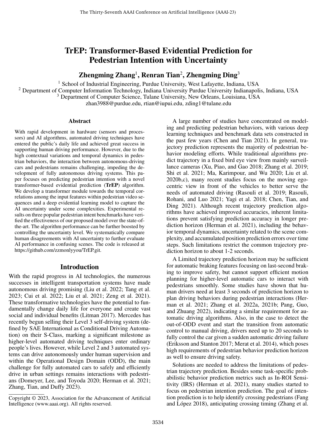 TrEP: Transformer-Based Evidential Prediction for Pedestrian Intention with Uncertainty