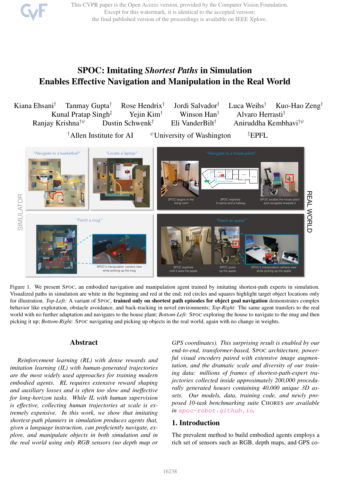 Cover for SPOC: Imitating Shortest Paths in Simulation Enables Effective Navigation and Manipulation in the Real World