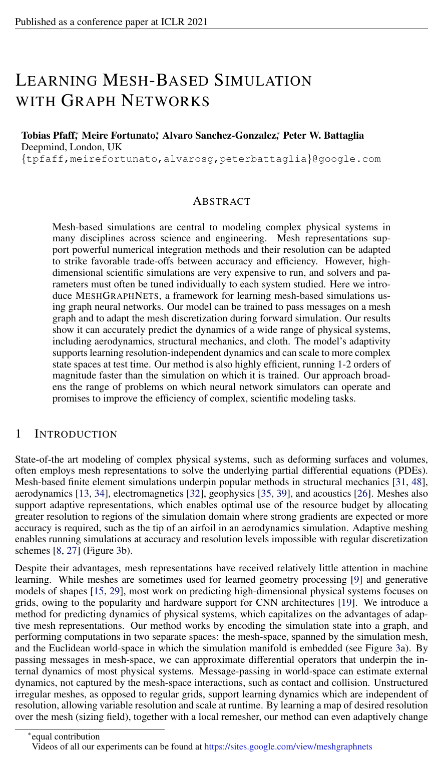 Learning Mesh-Based Simulation with Graph Networks