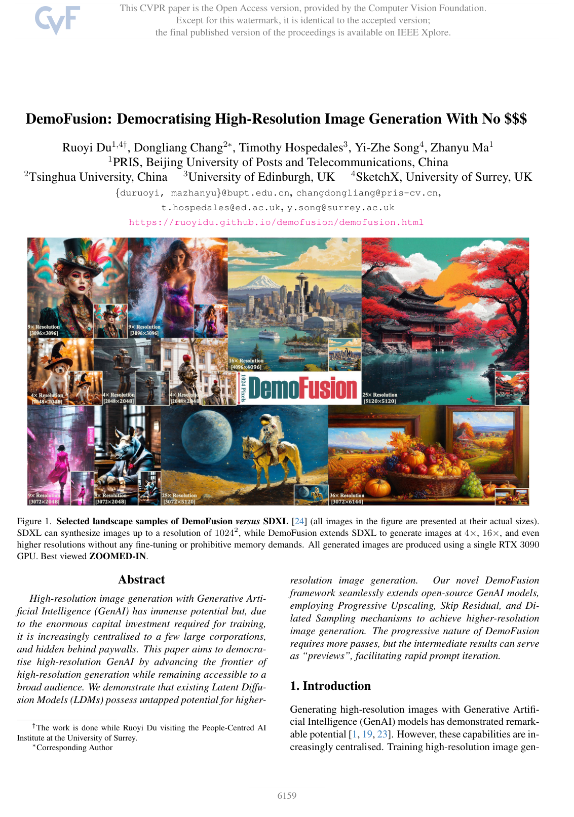 Cover for DemoFusion: Democratising High-Resolution Image Generation With No $