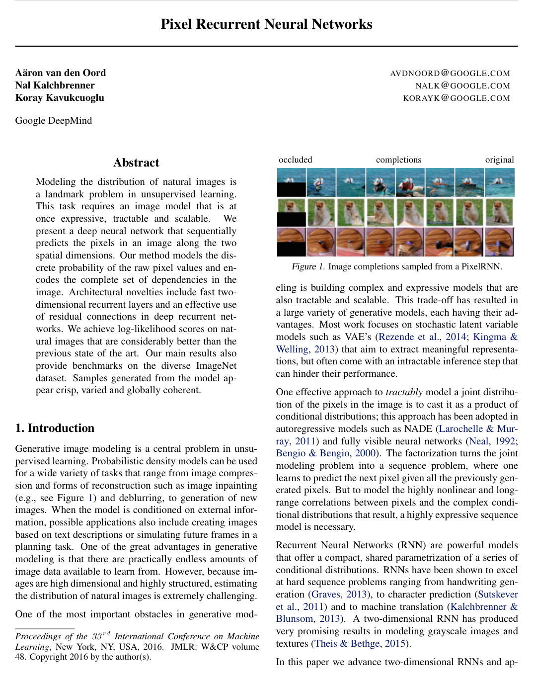 Pixel Recurrent Neural Networks