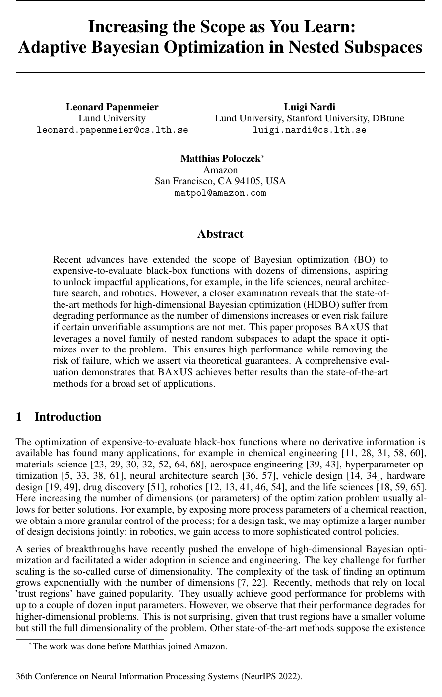 Cover for Increasing the Scope as You Learn: Adaptive Bayesian Optimization in Nested Subspaces