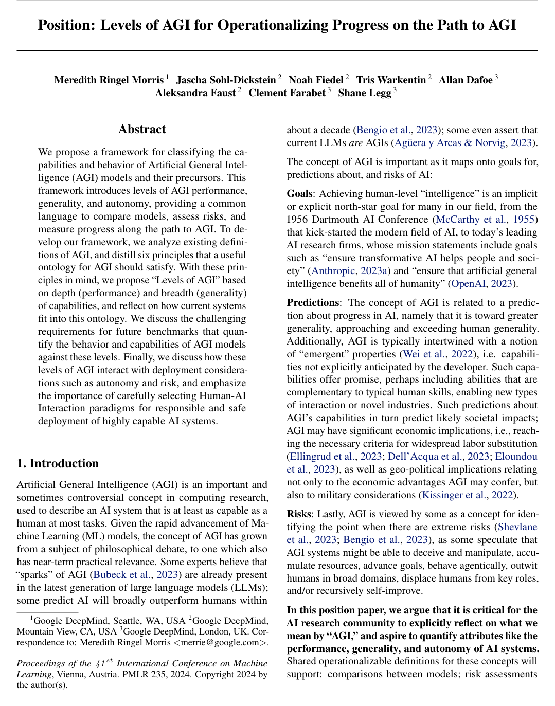 Cover for Position: Levels of AGI for Operationalizing Progress on the Path to AGI