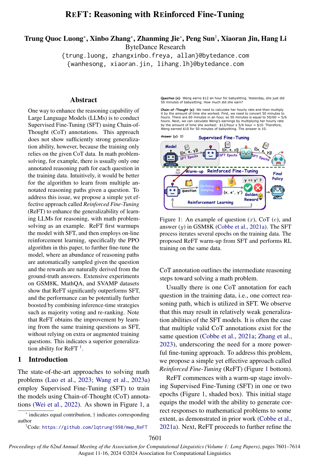Cover for ReFT: Reasoning with Reinforced Fine-Tuning