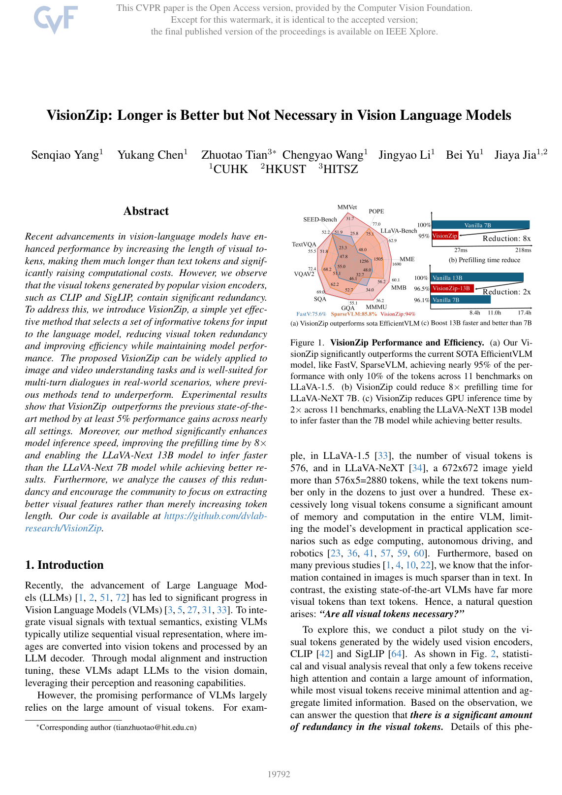 Cover for VisionZip: Longer is Better but Not Necessary in Vision Language Models